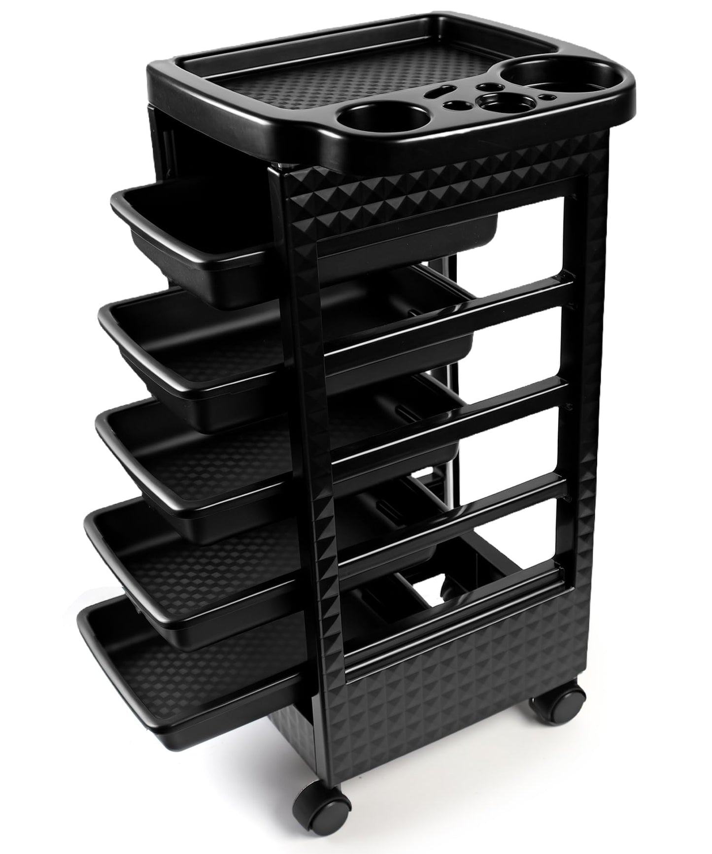 Hair Styling Salon Trolley Cart with Wheels and 5 Drawers,Rolling Cart for Hair Stylist, Beauty Salon Equipment,Tattoo(Black)