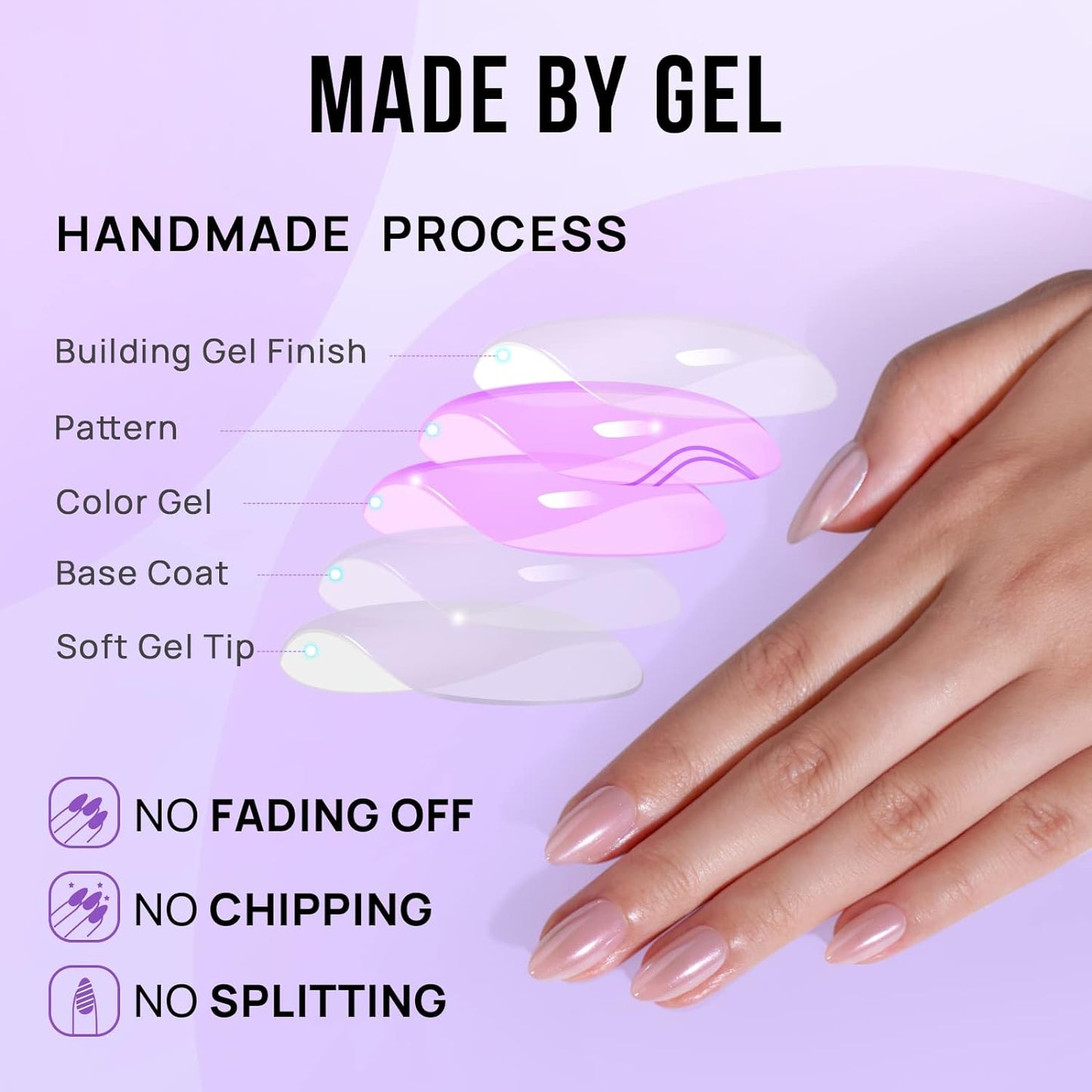 Press On Nails Almond - Short Nude Natural Glue-On Nails for Weddings & Birthdays | 32-Piece Kit in 16 Sizes