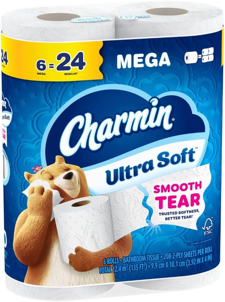 Charmin Ultra Soft Toilet Paper - 6 Mega Rolls | Equivalent to 24 Regular Rolls