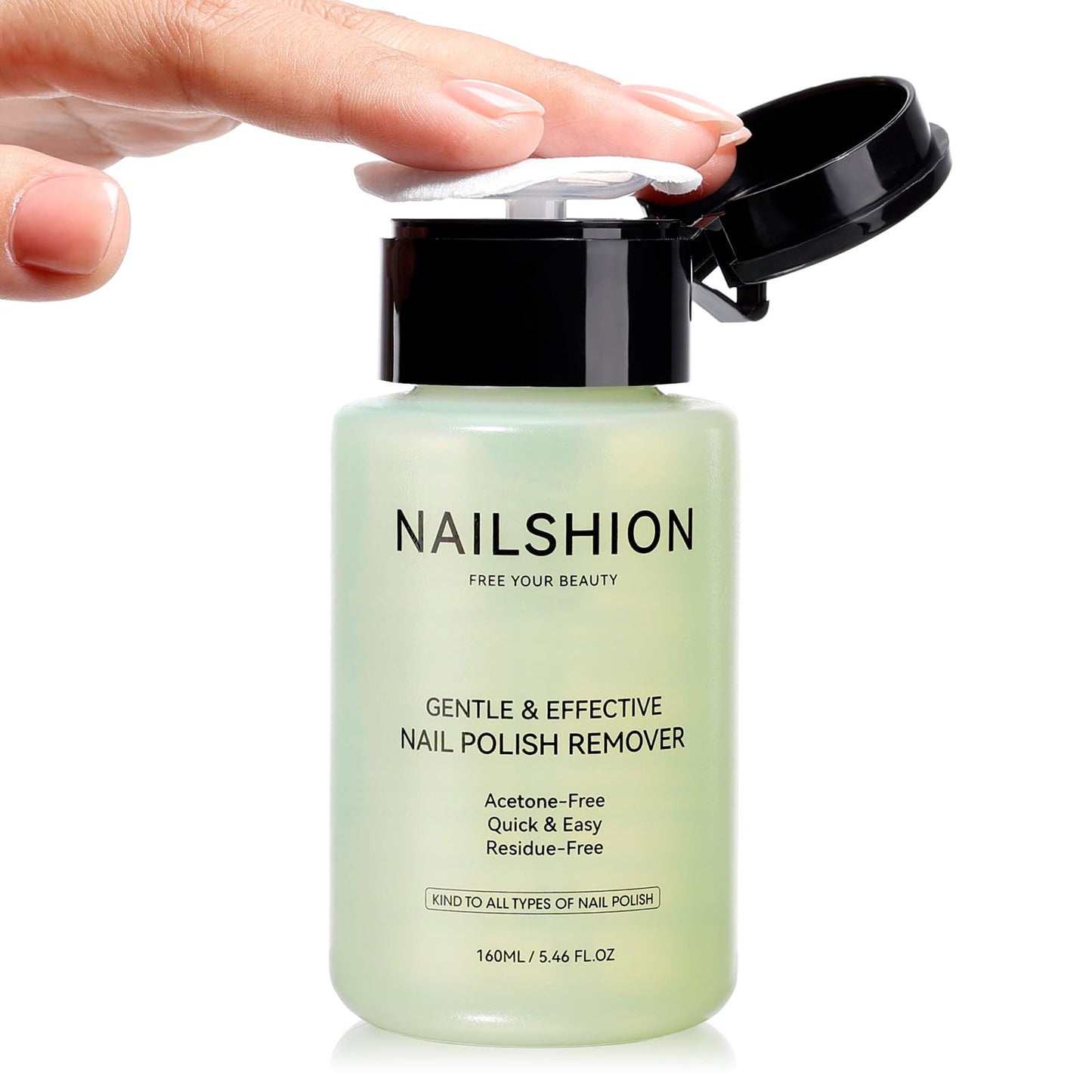 Nailshion Avocado Nail Polish Remover, Non-Acetone 3-9s Quick Removal, Professional Polish Remover for All Air-dry Nail Polish, VE Non-Drying, Refillable Pump Bottle Salon DIY at Home
