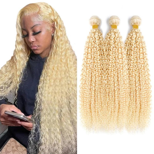 Blonde Bundles 613 Kinky Curly Bundle Human Hair Unprocessed Virgin Hair 3 Bundles 24 26 28 Inch Blonde Curly Wave Bundle Hair Weave