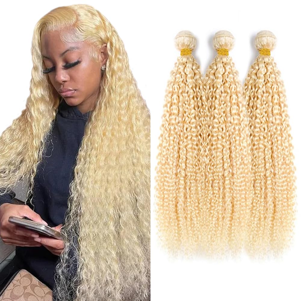 300g Blonde Human Hair Bundle 613 Blonde Kinky Curly Bundles 22 22 22 Inch Brazilian Virgin Hair 3 Bundles 613 Loose Wave Hair Extensions