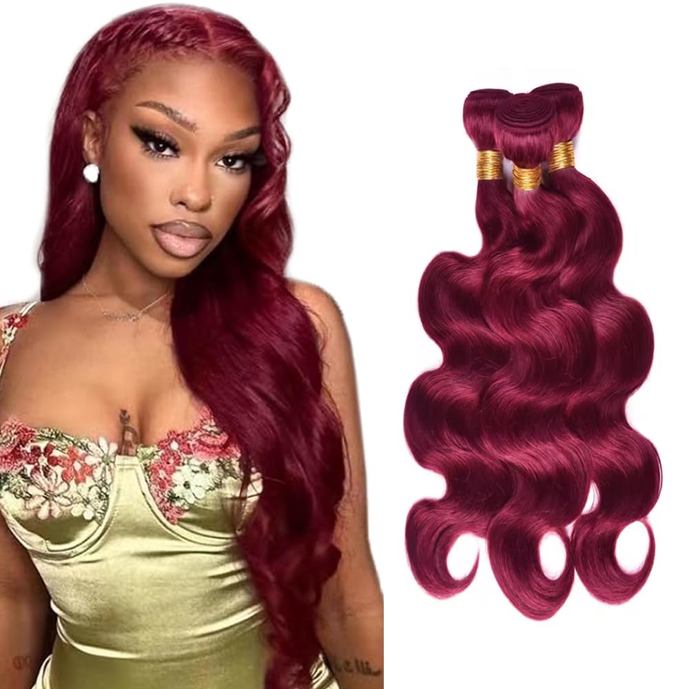 99J Bundles Human Hair Red Body Wave Bundles 30 32 34 inch Burgundy Human Hair Bundle 99j Body Wave Bundle 150g