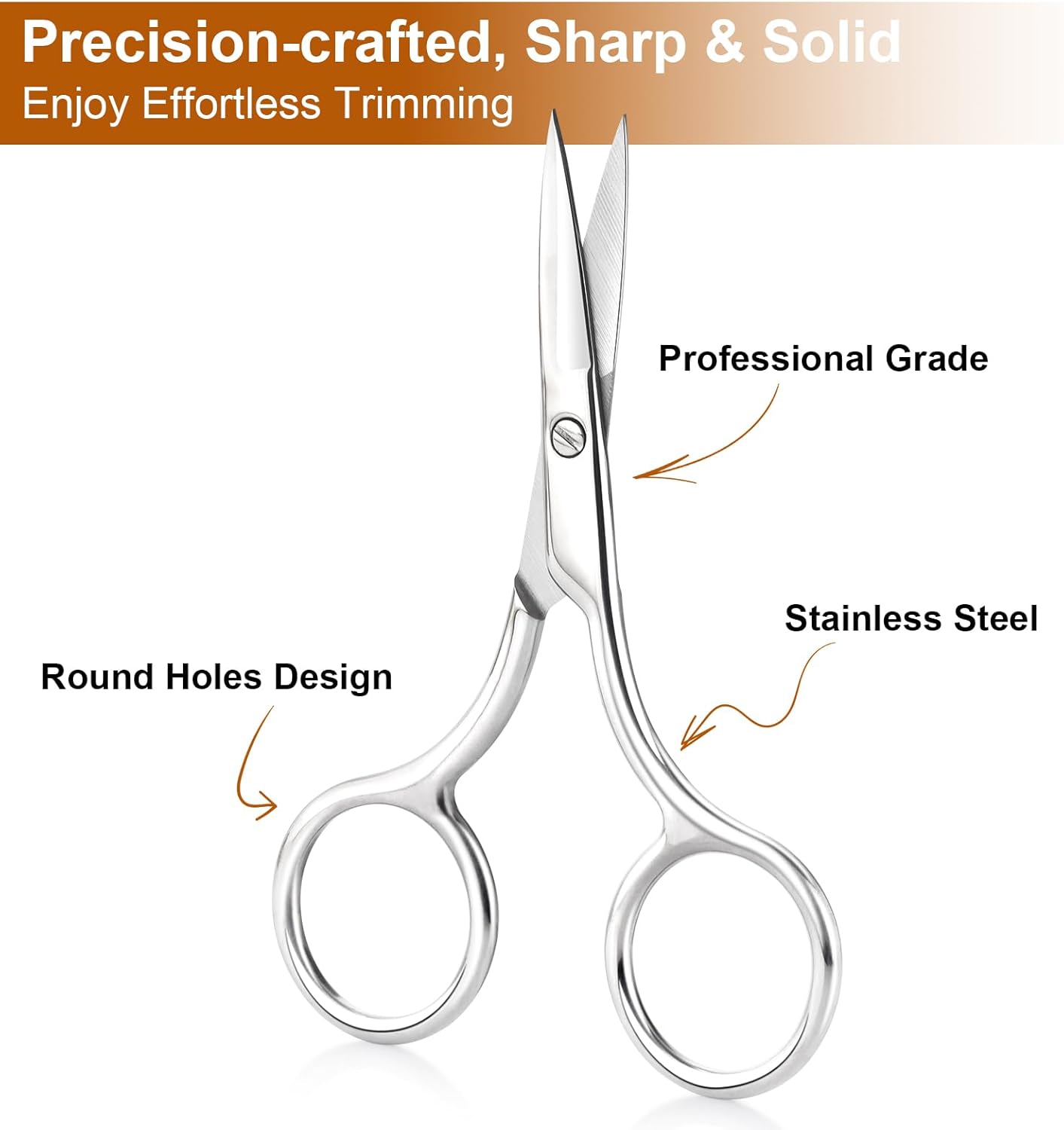 Professional Eyebrow & Facial Hair Scissors - 2-Pack Stainless Steel Precision Grooming Kit | 3.5” Straight Tip for Eyebrows, Beard, Nose & Mustache
