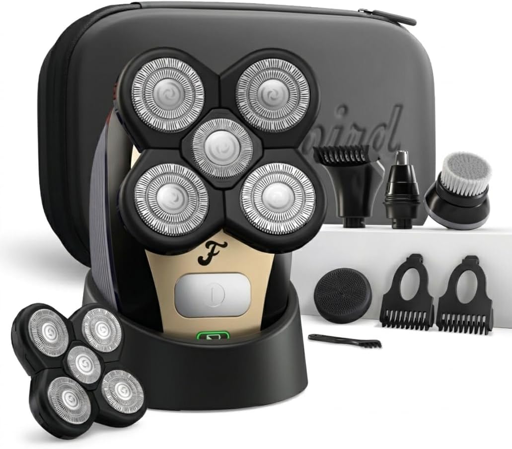 Electric Head & Body Hair Shaver - Cordless Rechargeable Wet/Dry Razor with Rotary Blades, Clippers & Trimmer | Waterproof Design