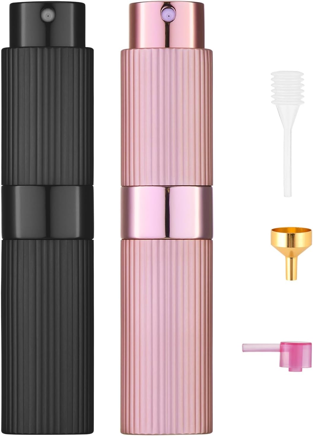 Tekson Travel Perfume Atomizer - 2PCS 8ml Refillable Mini Cologne Spray Bottles | Portable Black & Pink Set