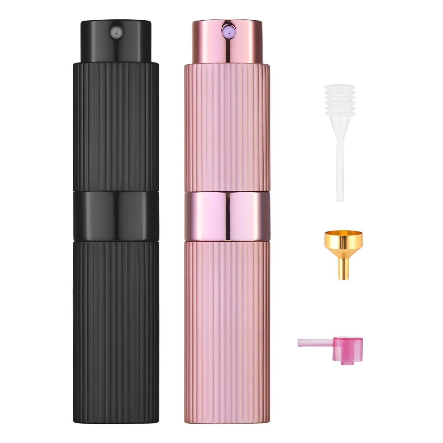 Tekson 2PCS 8ml Travel Perfume Atomizer Refillable, Mini Cologne Spray Bottle Empty, Portable Sprayer (Black & Pink)