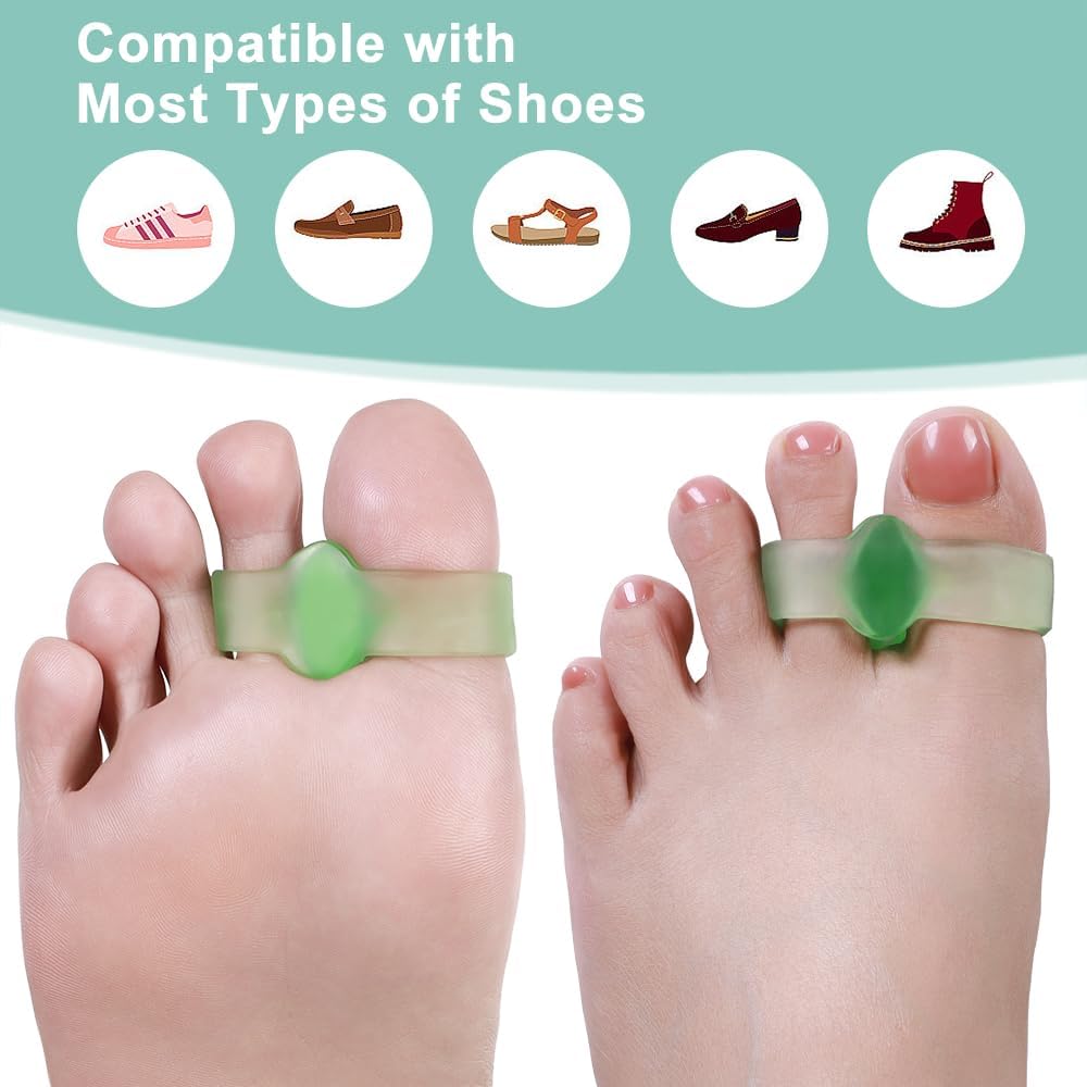 Gel Toe Spacers - 8 Pcs Bunion Corrector & Hammer Toe Separator | Big Toe Straightener for Yoga (Green)