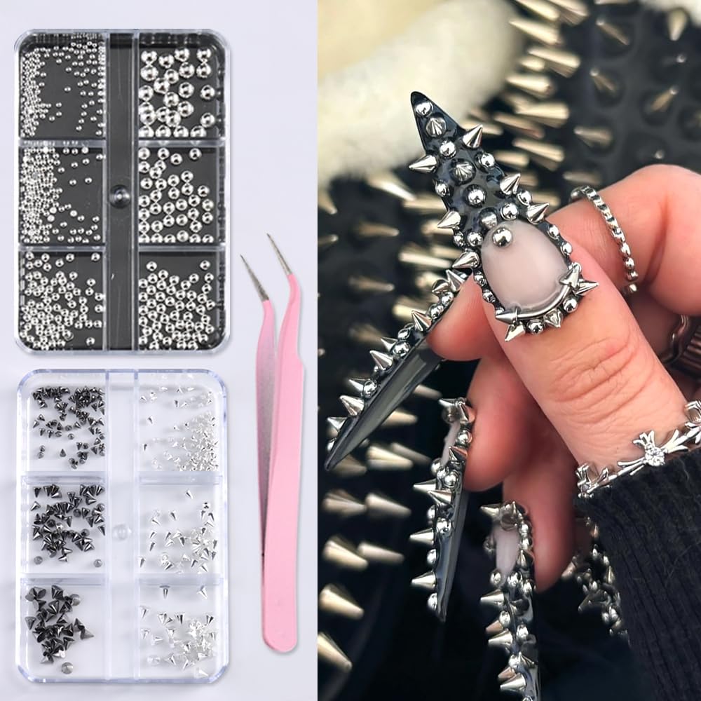 3D Star Nail Art Charms - Gold Metallic Studs & Rhinestones | Mixed Styles for DIY Manicure Supplies