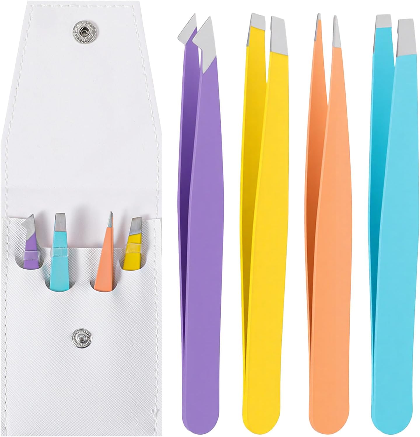 Mini Eyebrow Tweezers for Women - 4-Pack Colorful Stainless Steel Set | 3.8 Inch with Portable Storage Bag