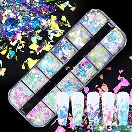 12 Color Iridescent Holographic Nail Glitter Sequins Set