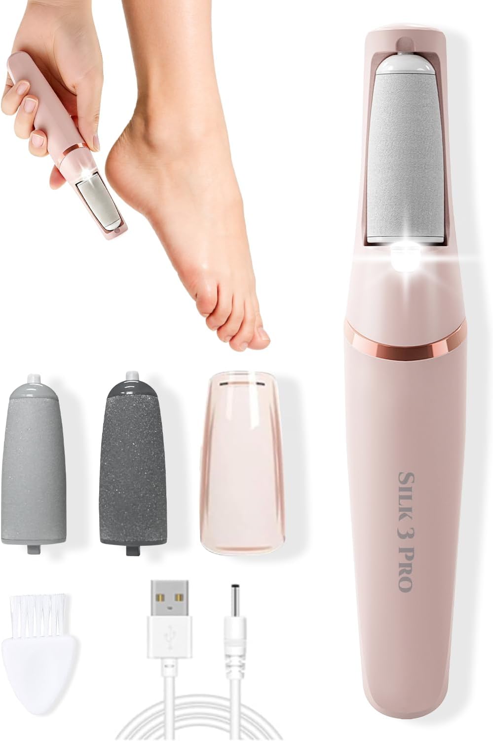 Electric Callus Remover - Upgraded 3rd Generation Foot File with 2 Speeds for Dry, Cracked Skin | Pink