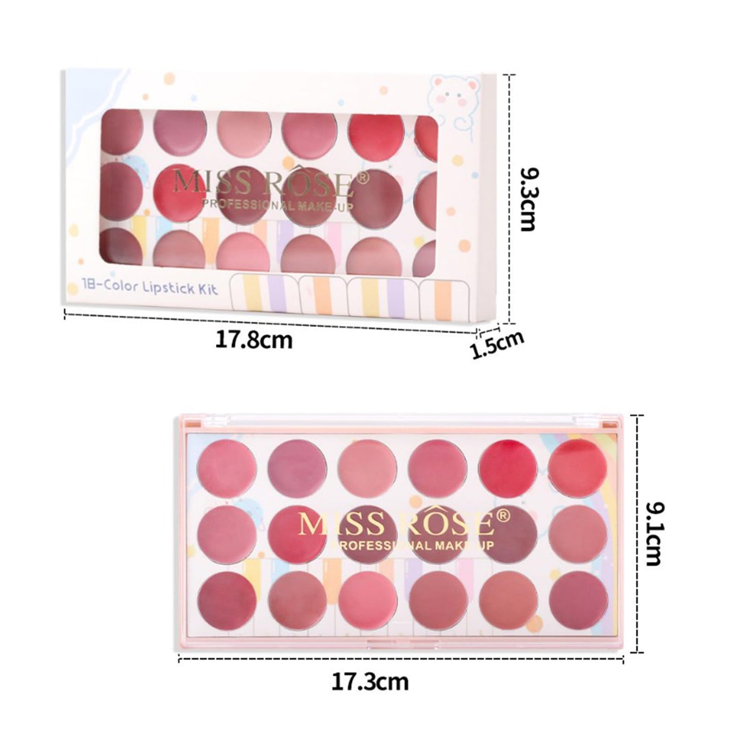Joyeee Lip Gloss Palette, 18 Colors Dard Red Pink Nude Brown Lip Makeup Pallet Kit, Pro Women Lip Color Palette with Soft Silicon Brush, Lip Present Set for Teen Girl, Mum, Daughter, Friend, Sister
