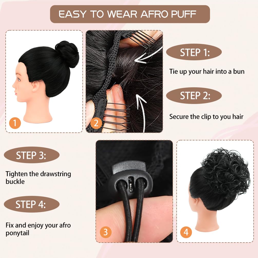 Curly Messy Bun Hair Piece - Short Synthetic Loose Wave Updo | Dark Brown Drawstring Style