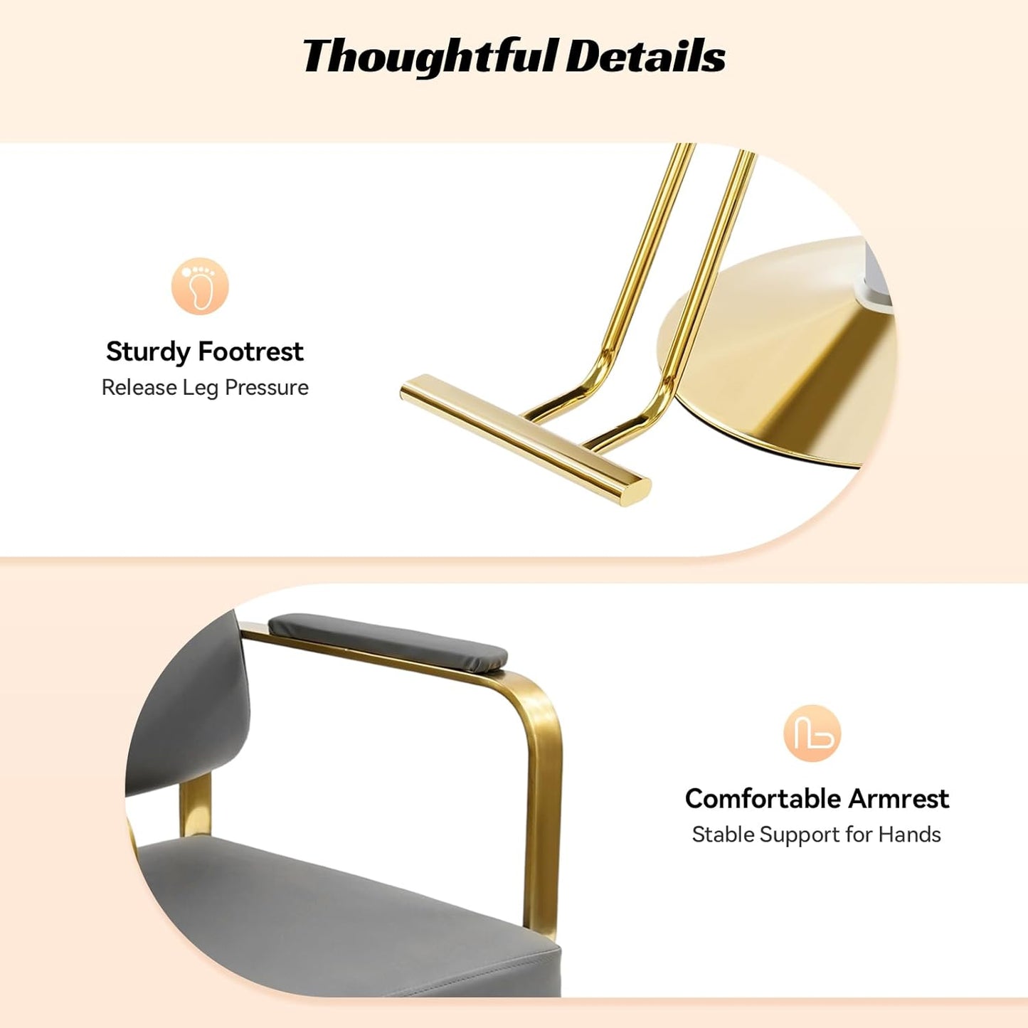 Salon Barber Chair - Hydraulic Pump & 360° Swivel | Adjustable Height Beauty Chair in Grey & Gold