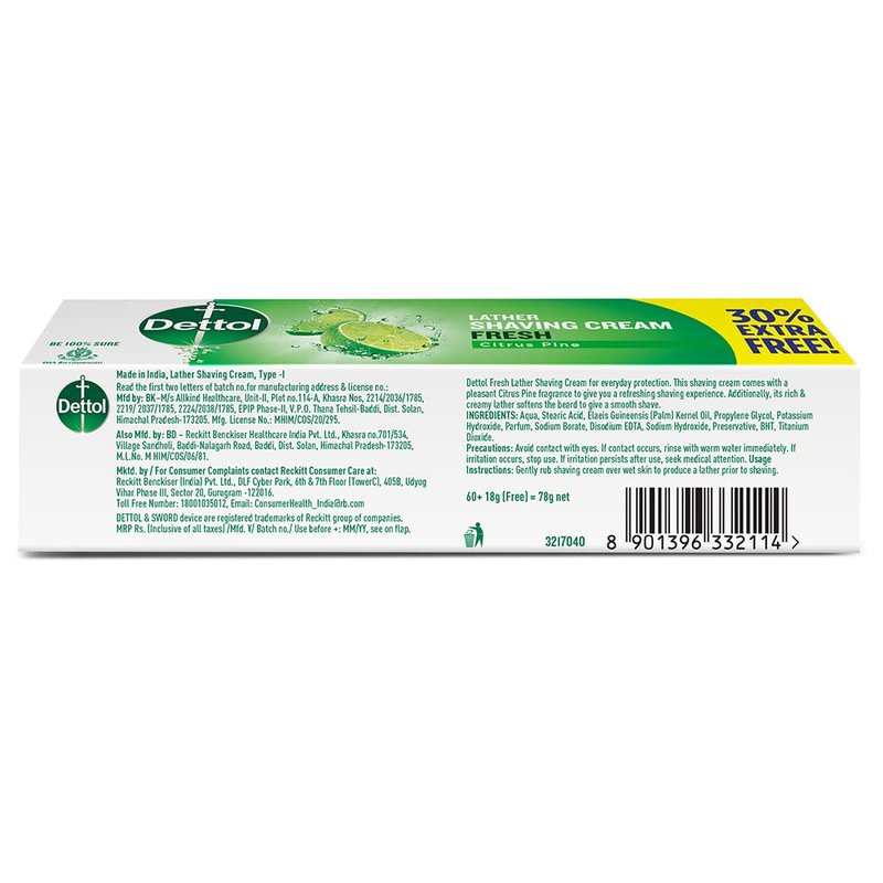 Dettol Everyday Protection fresh Lather Shaving Cream 78gm (Pack of 3)
