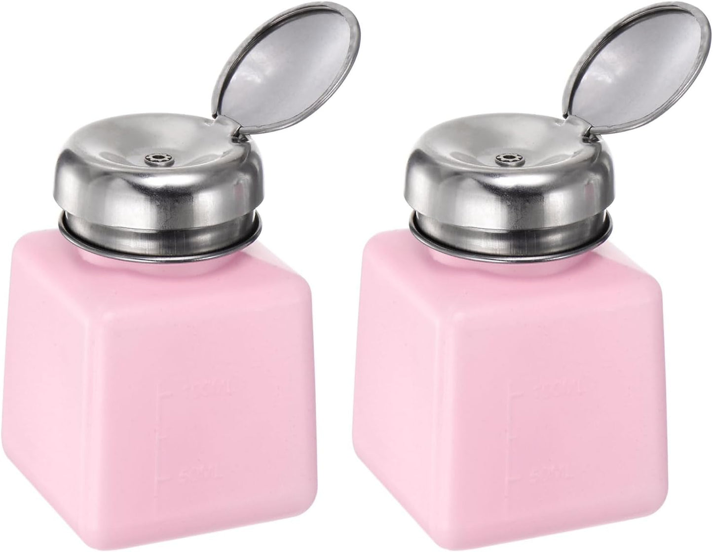 Harfington Alcohol Dispenser Pump Bottles - 200ml Push Down Liquid Dispenser with Sealing Stainless Steel Lid | Pink