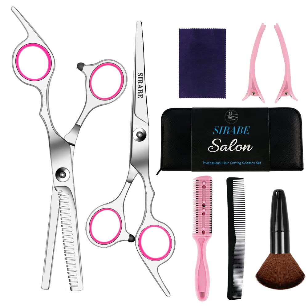 Professional Hair Cutting Scissors Set - 10 PCS Hairdressing Kit with Thinning Shears, Comb & Cape | Black