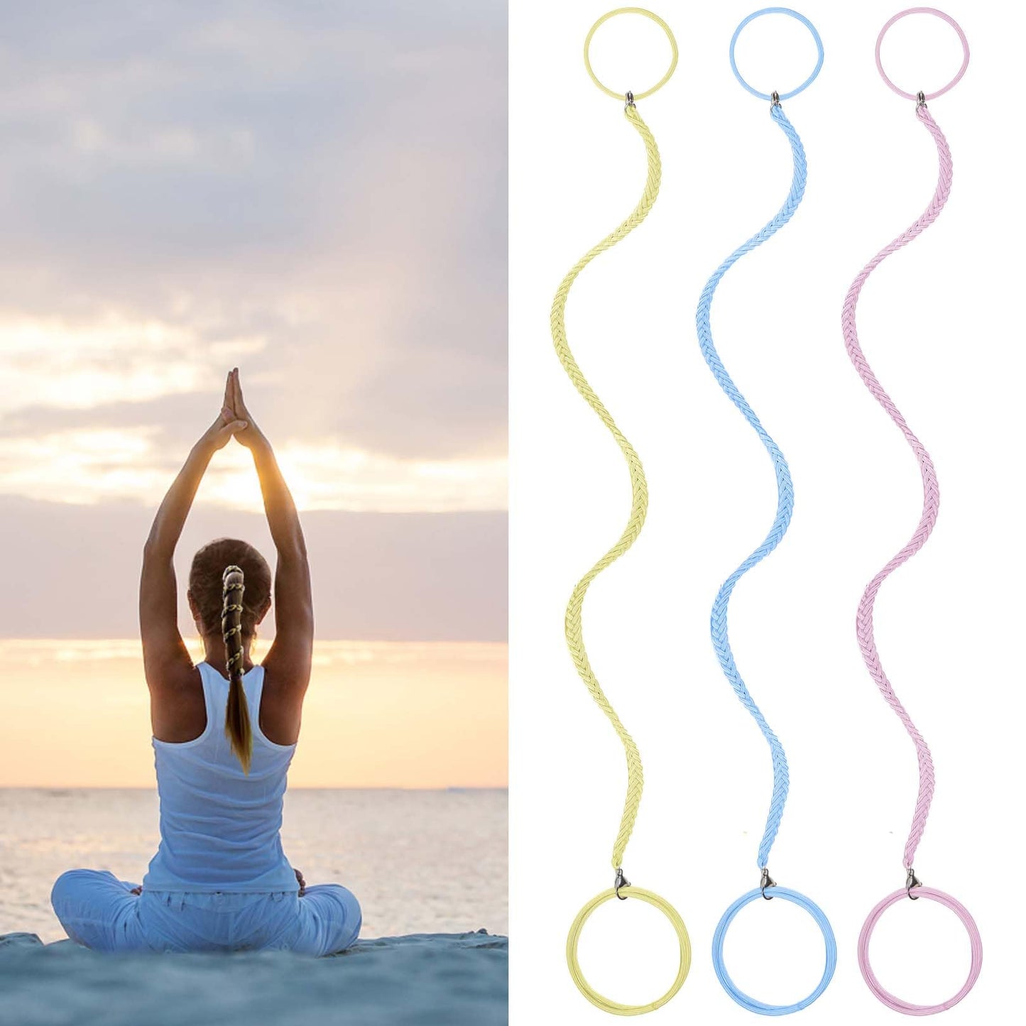 3 Packs 16" Hair Ties for Thin Hair, Elastic Spiral Ponytail Holders Workout Hair Bands for Women Girls Swimming Pony Tail Wrap Hair Ties for Sports Beach Running Pool Skiing Motorcycle Riding