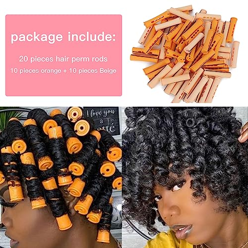 Alifuao 20-Piece Perm Rod Set for Natural Hair - Orange & Beige Curling Rollers (10 Pack of 2 Variations)