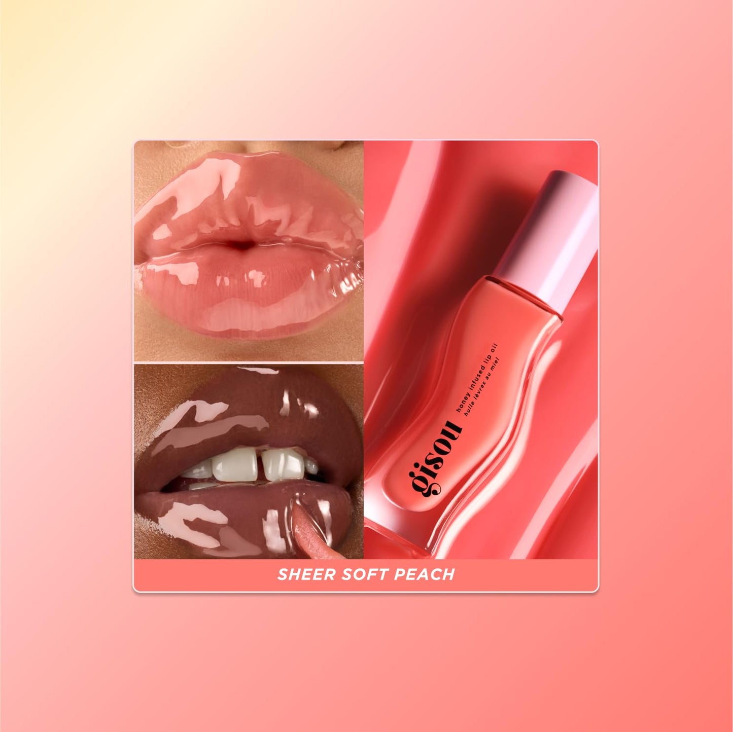 Gisou Honey Infused Lip Oils Gloss Hour Edition – Hydrating & Non-Sticky Lip Gloss Set with Raspberry Swirl, Bee-llini Peach & Glazed Plum