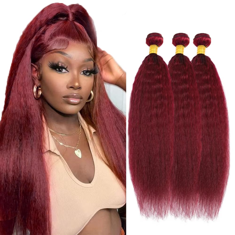 28 30 32 inch Burgundy Bundles Human Hair Burgundy Kinky Straight Bundles Red Human Hair Bundle