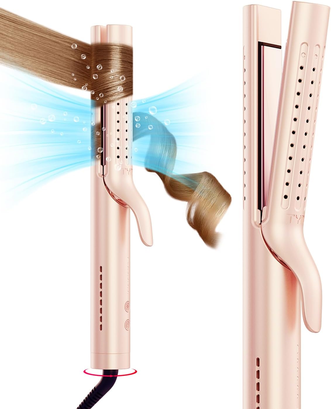Tymo Airflow 2.0 Curling Iron - 2-in-1 Hair Straightener & Curler, 1.25 Inch, Dual Voltage, Gold Blush