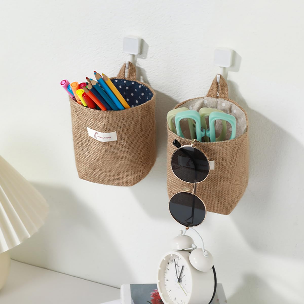 Washable Cotton Linen Hanging Organizer Bag for Door Wall Bedside | Washable Storage Pockets | Space Saving Reusable Closet Organizer (Yellow Stripe)