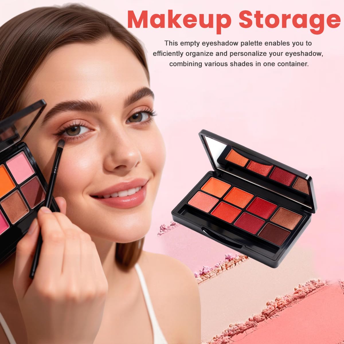 Empty Eye Shadow Palette Container Lipstick Cosmetic Cream Tray Multi-lattice Mini Holder Case Makeup Loose Powder Organizer Sample Small Box Mirror Snap Closure Metal Black Case Travel Useful Tool