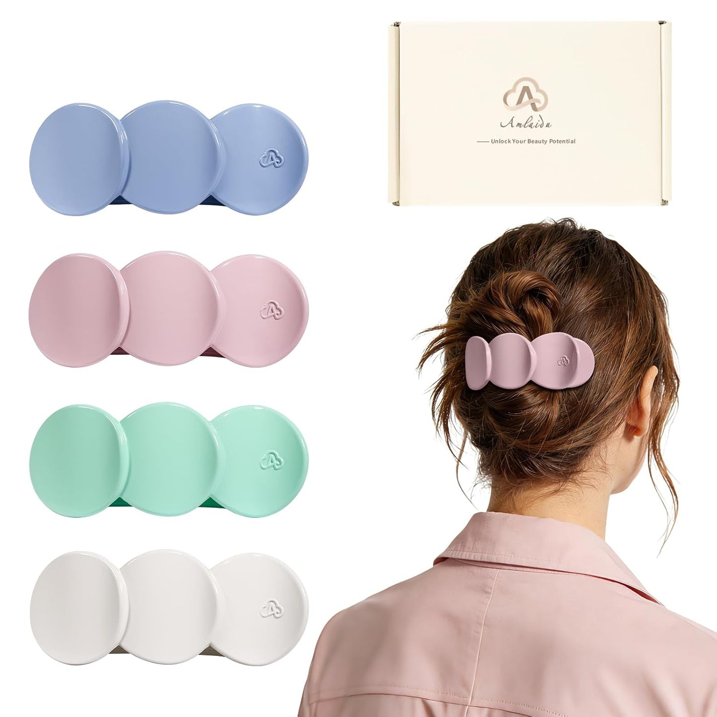 Medium Flat Hair Clips - Strong Hold French Claw Clips for Thick & Thin Hair | Non-Slip Duckbill Design, 4-Pack in Beige, Brown & Black