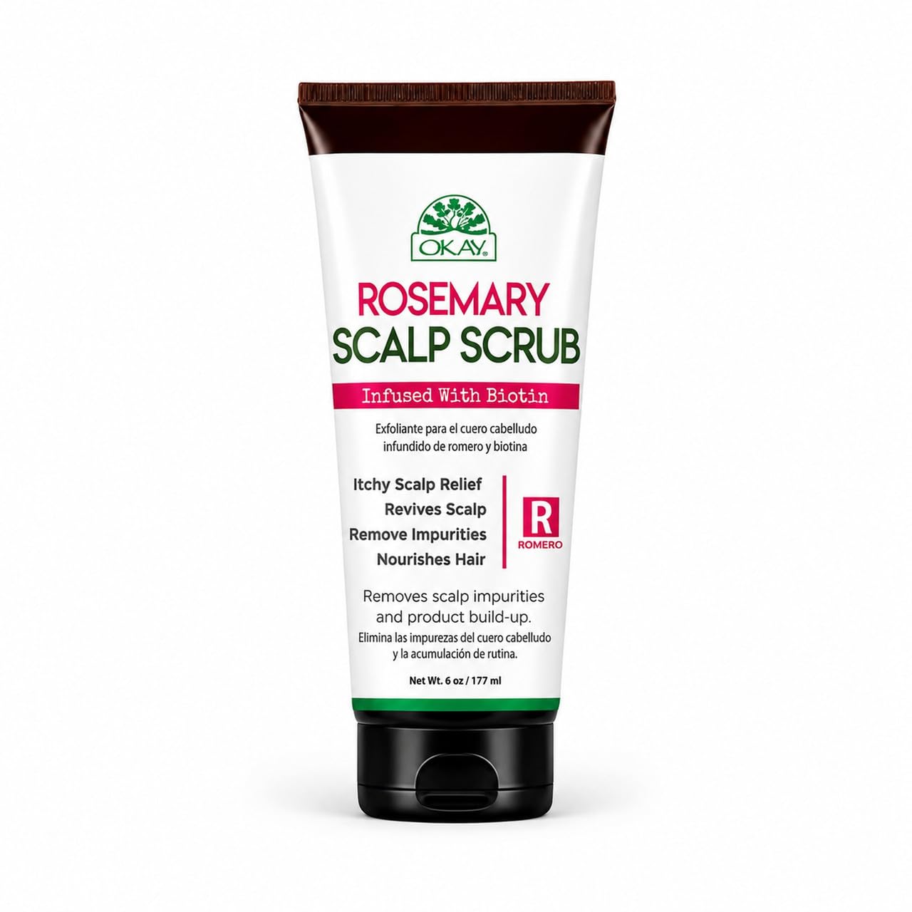 OKAY Rosemary Scalp Scrub with Biotin 6 oz – Exfoliating Scalp Treatment for Dandruff, Build-Up Removal & Hair Growth Support