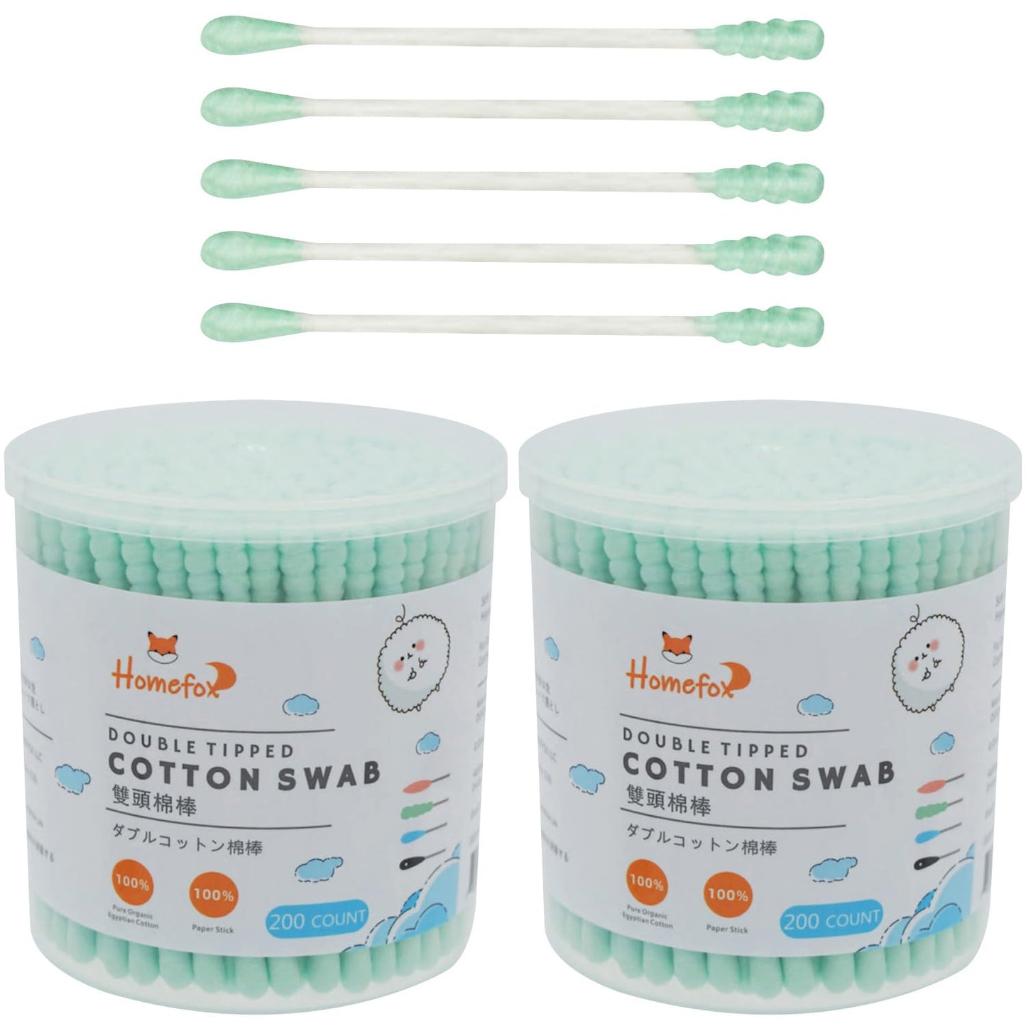 Blue Cotton Swabs - 200 Count Organic Spiral Cotton Buds | Lint-Free, Soft Tips, Double-Sided