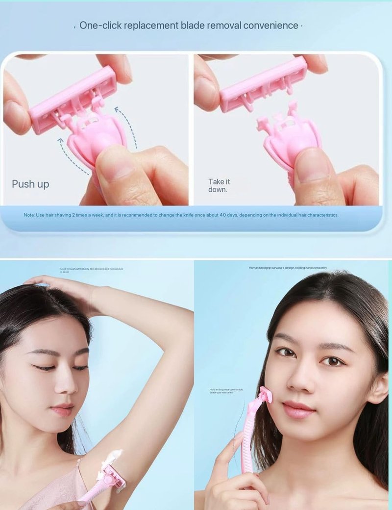 Razor for Women's and Men's 6-Blade Razors for Women Men Sensitive Skin 3 Non-Slip Handles and 12 Blade Refills