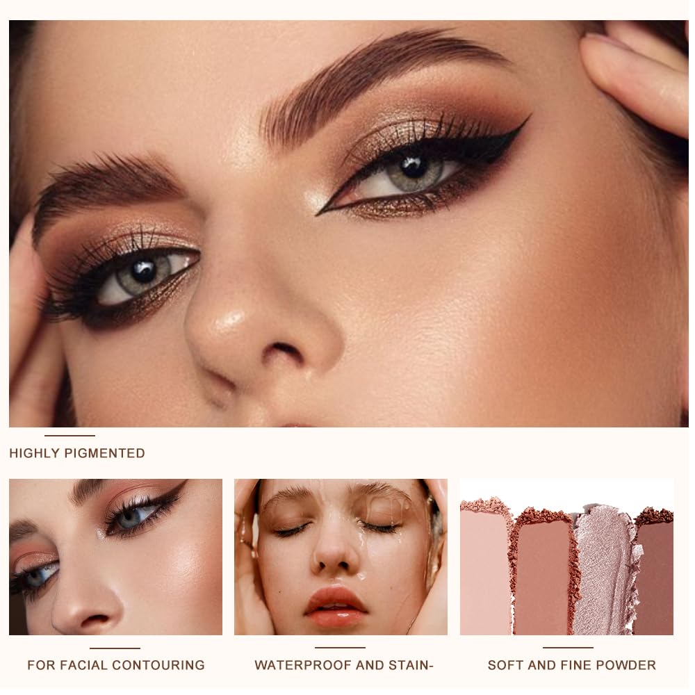 Hxssll Metallic Rose Gold Shimmer Eyeshadow Palette with Mirror – Blendable Long-Lasting Everyday Eye, Gold Bronze Glitter & Neutral Glam Contour Makeup Palette, Perfect for Blue, Green & Brown Eyes