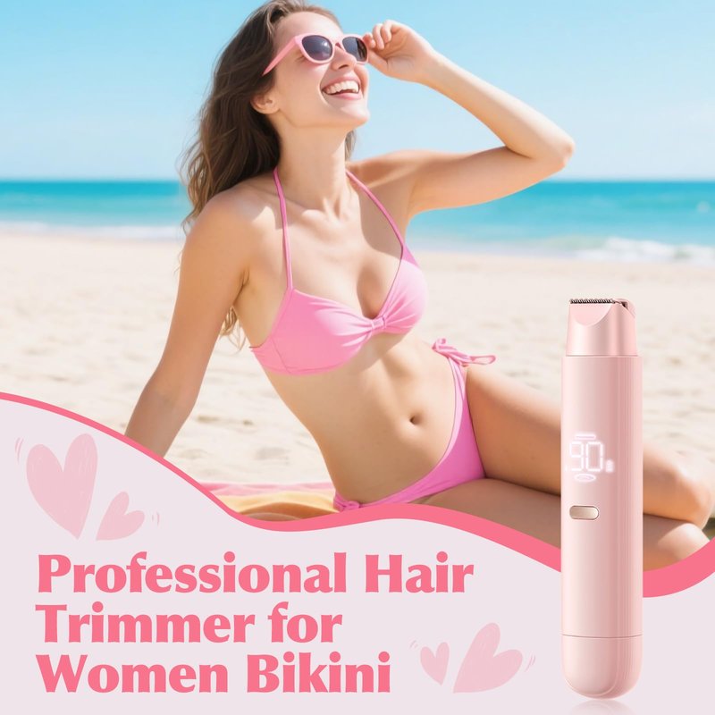 Bikini Trimmer for Women, 2 in 1 Electric Razor for Women Body Underarm Pubic Hair, Rechargeable LED Display Electric Trimmer