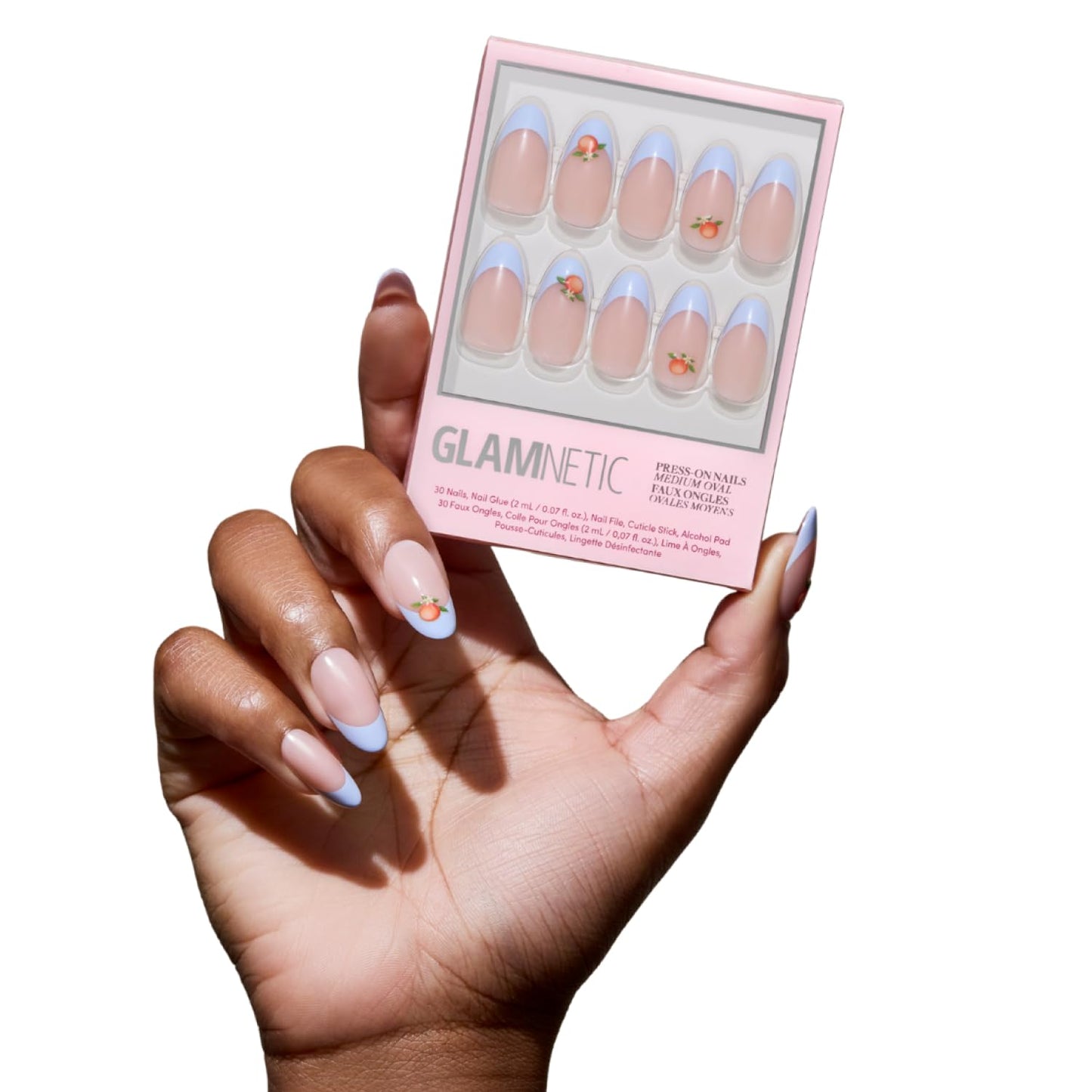 Glamnetic Press On Nails - White Extra Short 3D Fruit Nails | Salon Quality Summer Style | 30 Nail Kit with Glue