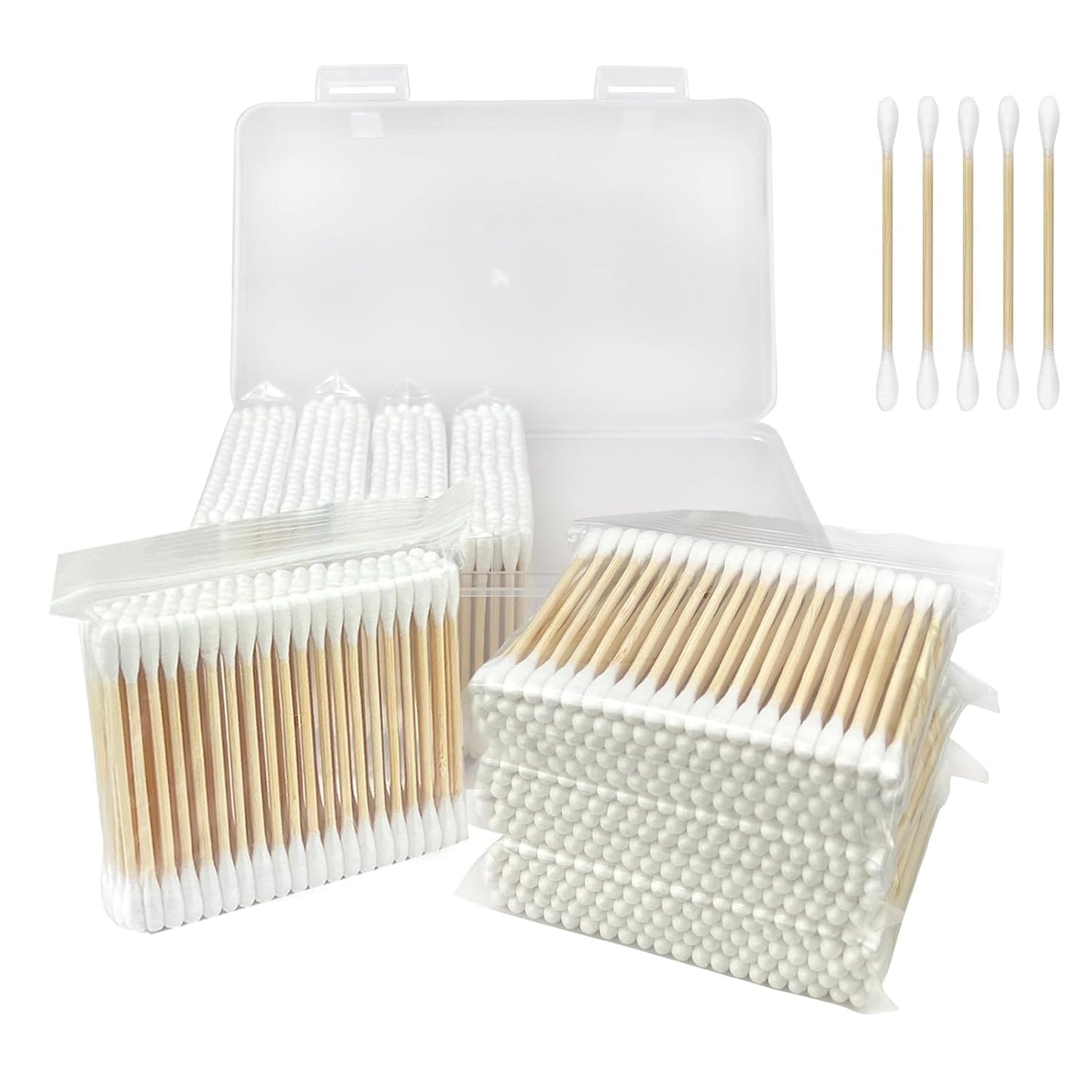 Bamboo Cotton Swabs - 1000-Pack Biodegradable Double-Ended Tips | Hypoallergenic, Lint-Free for Makeup, Pet Care & Electronics
