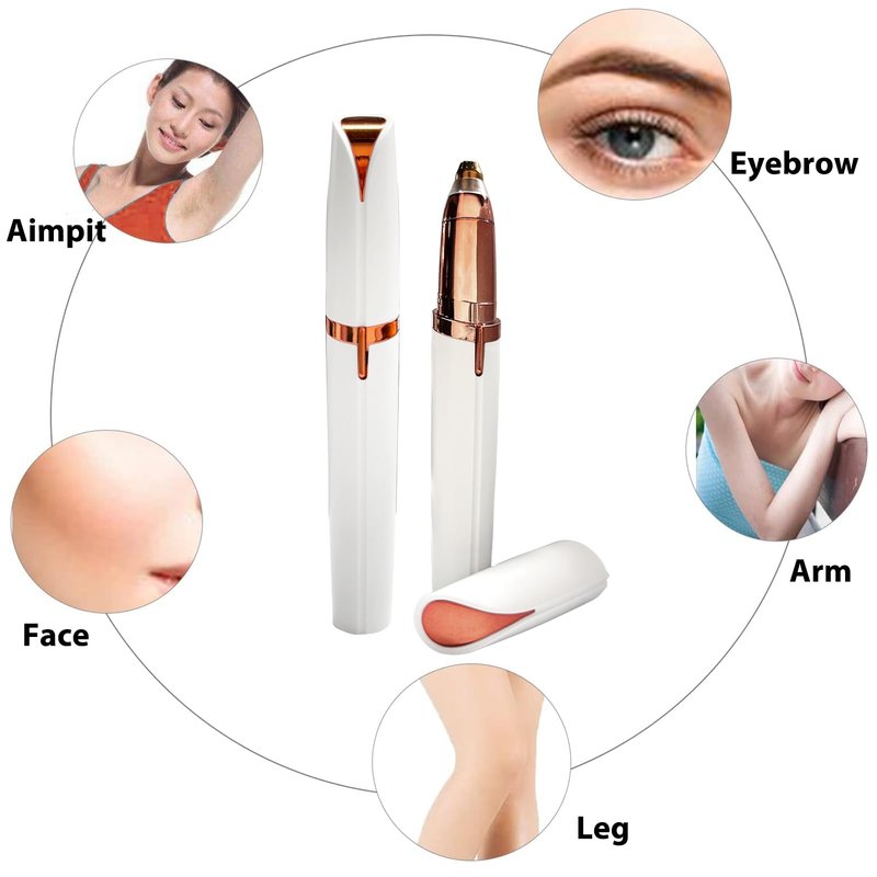 LiXiongBao 2 Pack USB Rechargeable Portable Electric Eyebrow Trimmer Pen for Women,Painless Precision Eyebrow Hair Remover, Safe Eyebrow Shaver Razor Tool for face Leg Lip Armpit Hand(White)