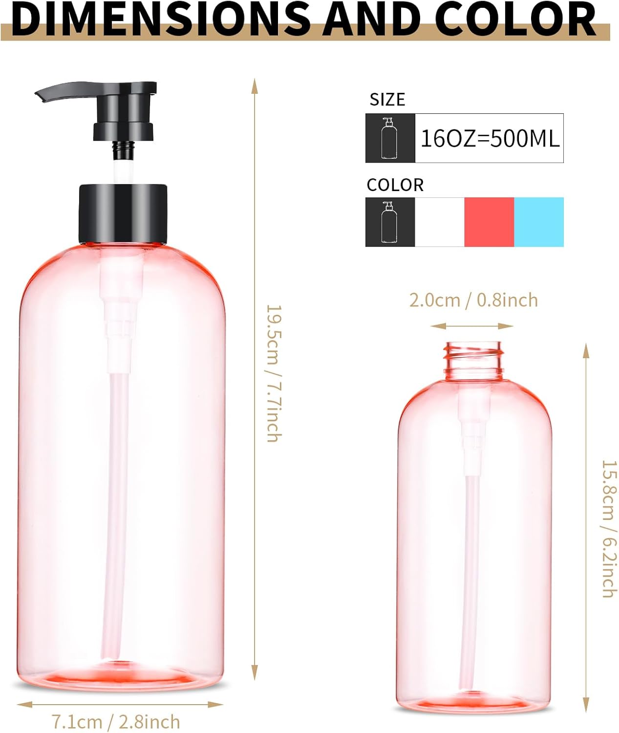 Pump Bottle 16 oz | Empty Shampoo Dispenser - Portable Plastic for Liquids
