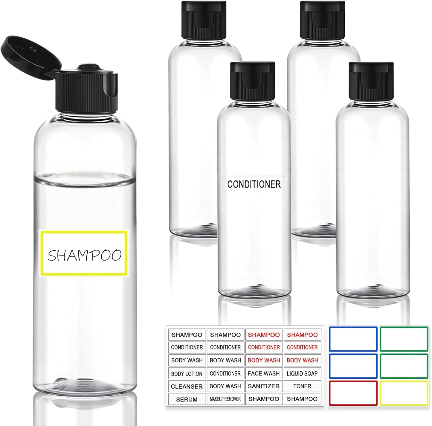 Travel Bottles for Toiletries - 5 Pack TSA Approved Leak-Proof Refillable Containers | 3.4 oz Clear Plastic Shampoo & Lotion Bottles