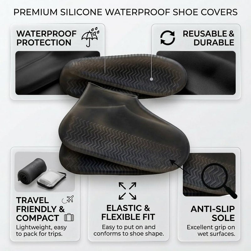 Waterproof Silicone Shoe Covers - Reusable Non-Slip Overshoes for Rain & Mud | Black Small