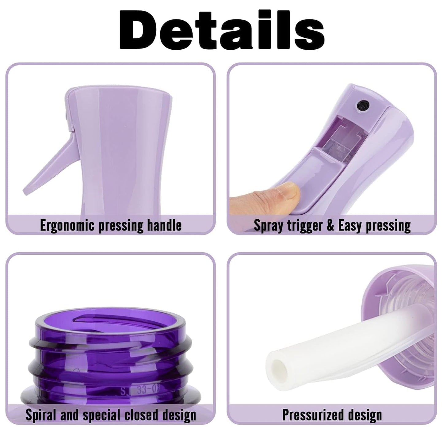 HIVEKLY Spray Bottle For Hair,Continuous Spray Bottle, Empty Spray Bottles – Recycled Hair Misting Sprayer for Styling, Cleaning, Plants, Barbers (Purple)