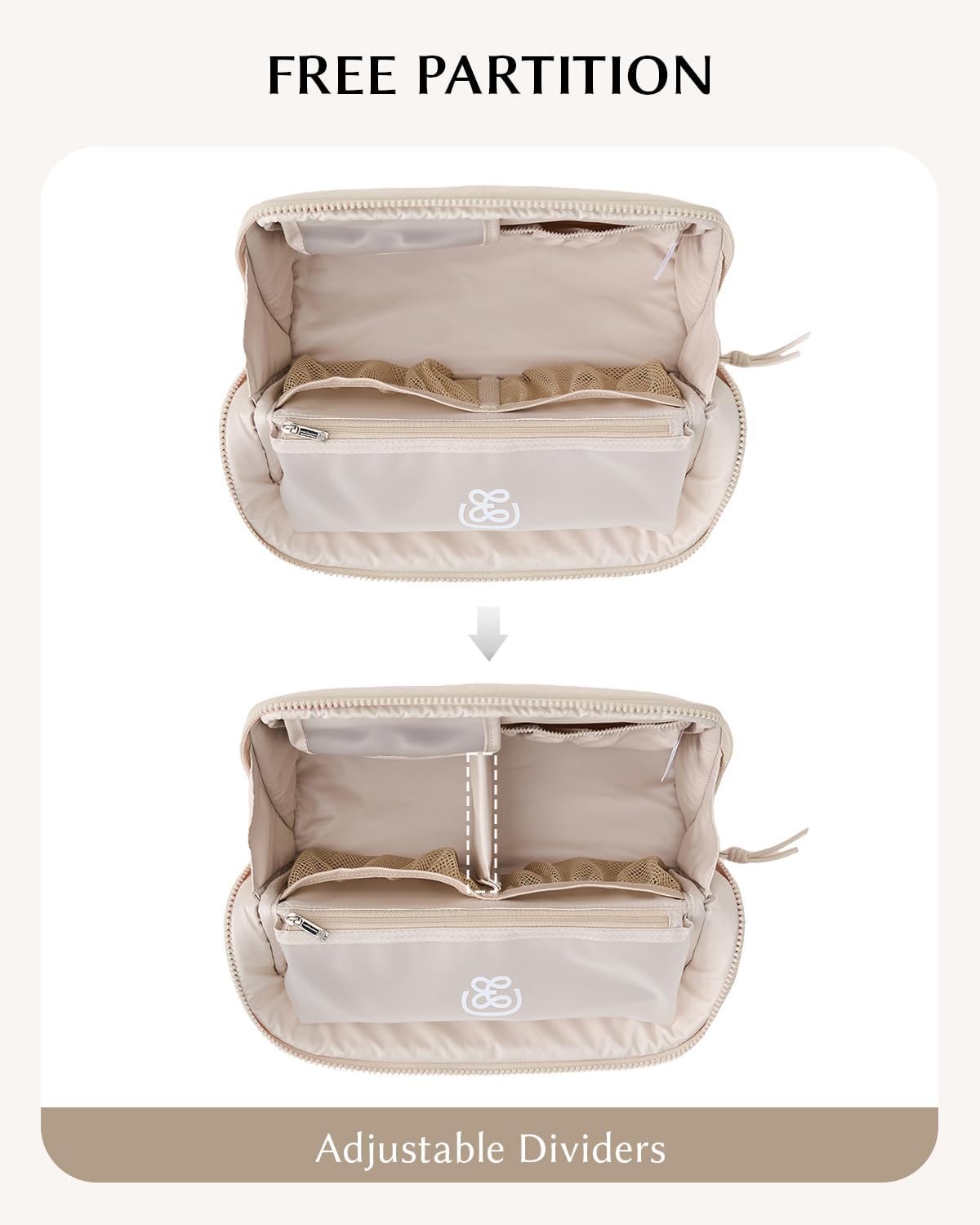 Large Waterproof Makeup Bag - EACHY Cosmetic Organizer with Phone Holder & Detachable Dividers | Wipe-Clean Brush Pouch for Women