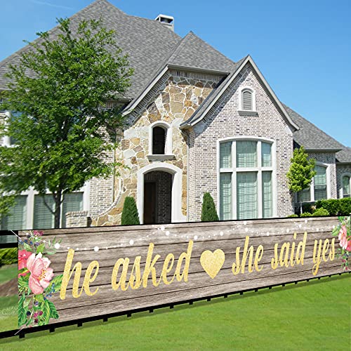 He Asked She Said Yes Wedding Banner - 9.8x1.6ft Engagement Decor