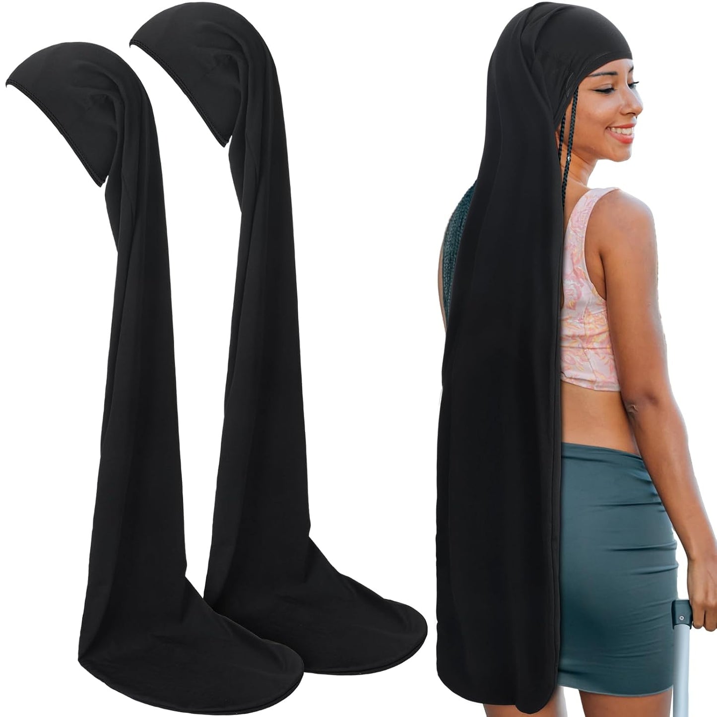 Jumbo Dreadlock Cap - 2 Pcs Hair Wraps for Men & Women | 37-Inch Black & Gray Sleeping Accessories