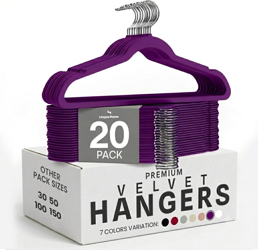 Utopia Home Velvet Hangers - Non-Slip Slim Coat & Pant Hangers | 50 Pack, 360° Swivel Hook, Black