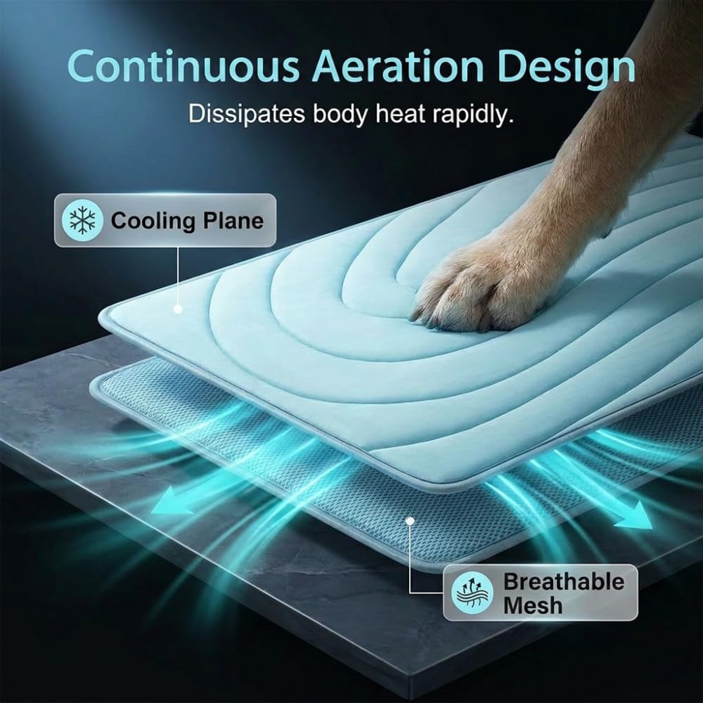 AIIONP Cooling Mat for Dogs, 2026 Upgraded Cooling Bed for Dogs, Portable Dog Cooling Pad, Washable Pet Cooling Pad Indoor Outdoor, Suitable for Crate Travel Home, for Small Medium Dogs (Blue, Small)