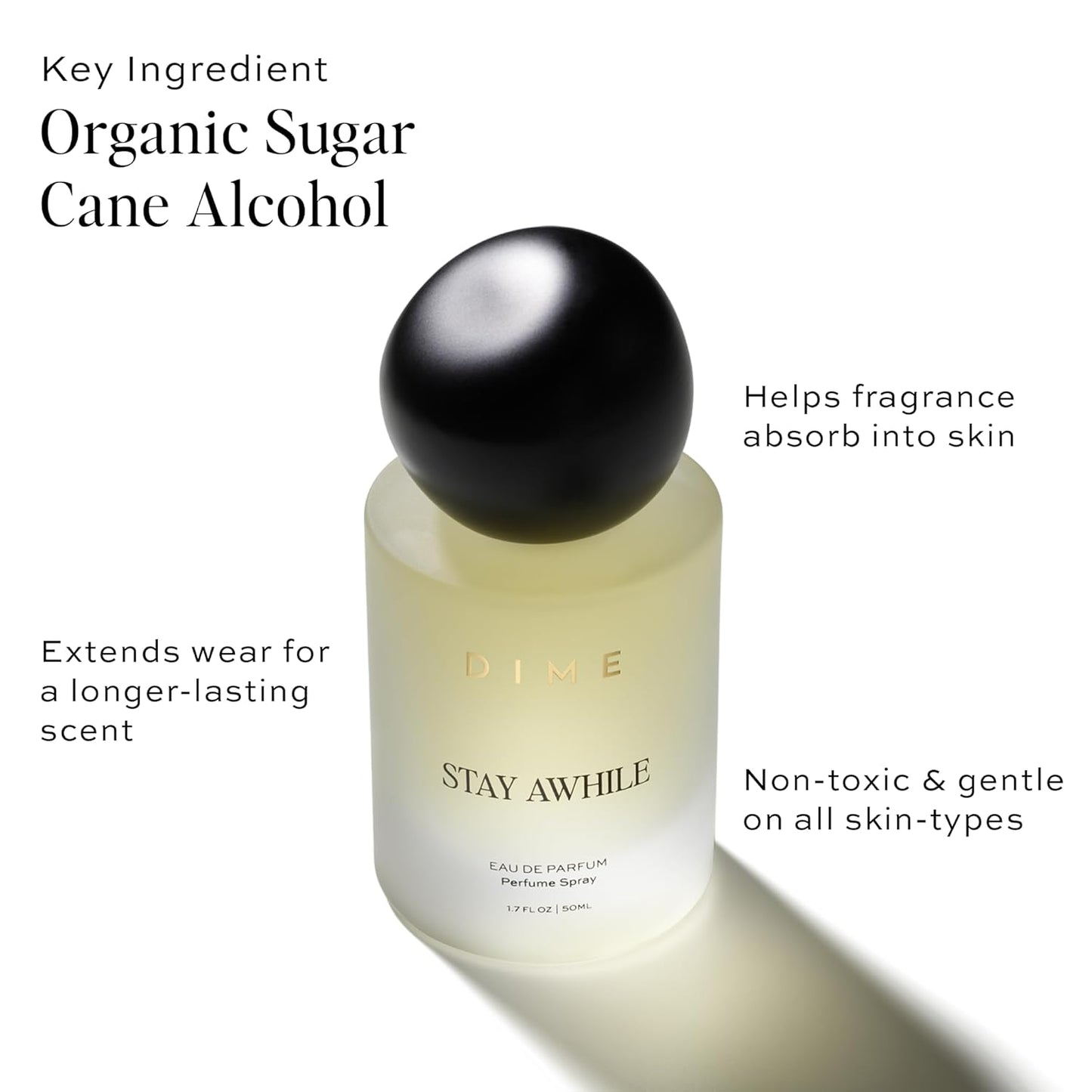 DIME Beauty Stay Awhile Perfume for Women - Warm Gourmand Fragrance with Toasted Pistachio & Cashmere Musk | 1.7 oz / 50 ml