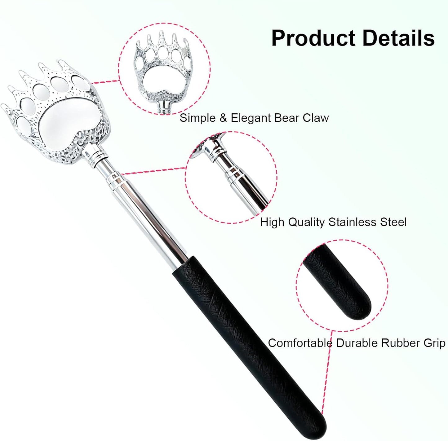 Extendable Back Scratcher Set - 6 Metal Bear Claw Scratchers for Men & Women | Perfect Christmas Stocking Stuffers - Black