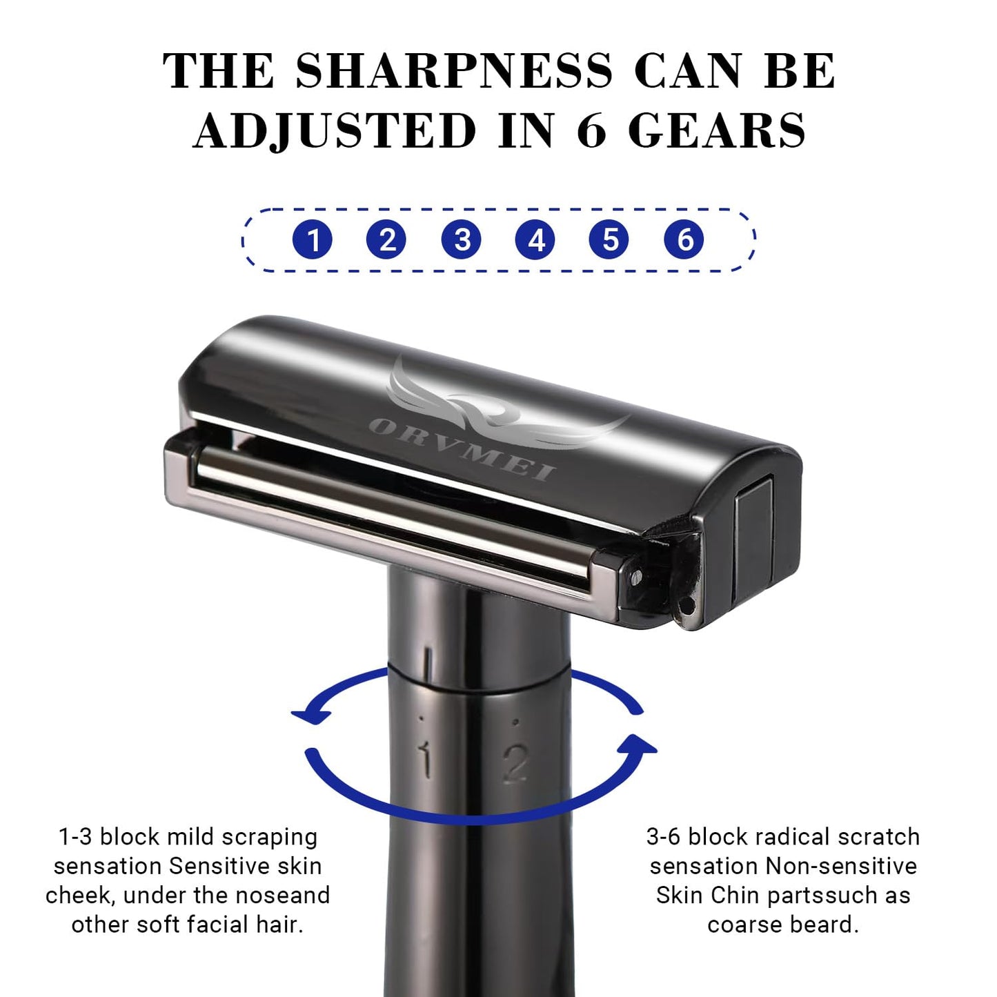 ORVMEI Shaving Razor - Steel Black Double Edge Safety Razor with 10 Spare Blades - 6 Speed Adjustable and 30° Angle Precision with Superior Blade Rigidity for Men and Women (Black)